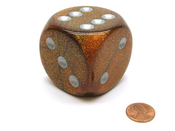 Wondertrail Gold Glitter Die with Silver Pips D6 50mm (1.97in) Pack of 1 Chessex