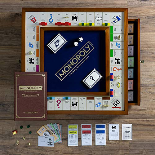 WS Game Company WS Game Company Monopoly Trophy Luxury Edition – Premium 2-Tone Wood Cabinet with Storage Drawers Gold-Tone Tokens Wooden Houses and Hotels – Display-Worthy Collectible Game