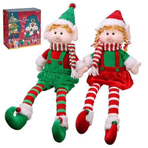 Yecence Christmas Elves 24" Decorations Dolls Big Plush Figurines Packed in Color Box Soft Stuffed Holiday Ornaments Xmas Decor Adorable s Boy and Girl Set of 2
