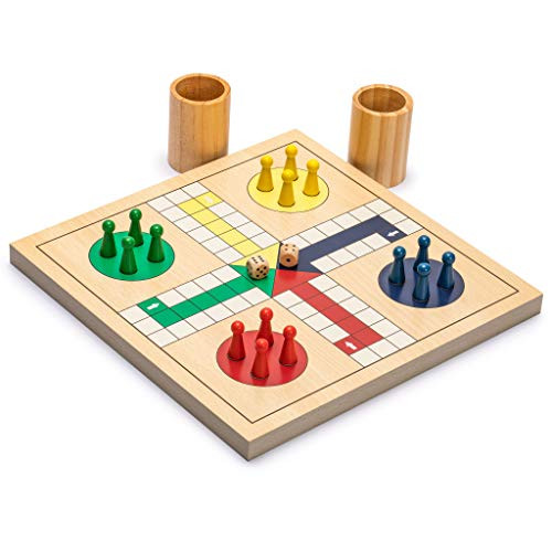 Yellow Mountain Imports Yellow Mountain Imports 2-in-1 Reversible Wooden Snakes and Ladders Ludo Game Set - 11.3 inches