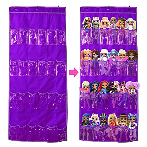 YOMIQIU Hanging Over Door Toy Storage Organizer (24 Pockets) Compatible with Lol Omg Dolls Surprise Doll (Toys Not Included) Purple(57.5''x22'') (purple)