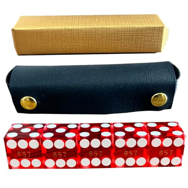 Yuanhe 19mm Professional Casino Dice - Razor Edge Matching Serialized Set 5 Red Dices with Leather Case