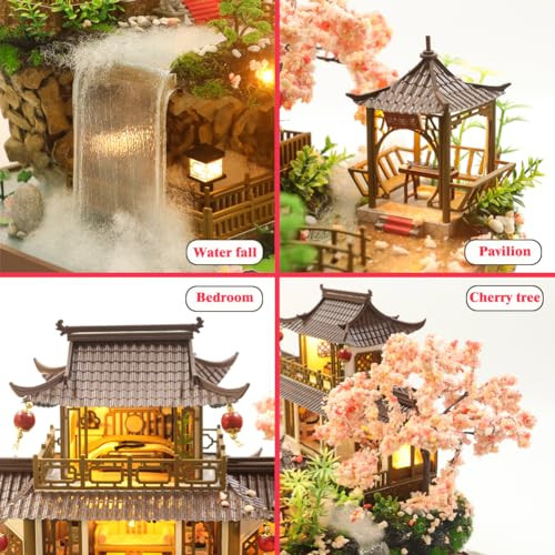 Yuzhen DIY Miniature Dollhouse with Furniture and LED Lights Large Ancient Style Wooden Dollhouse Includes Dustcover and Music Movement