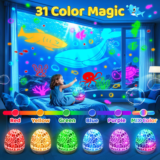 Staryou Baby Sound Machine Night Light Projector Kids Christmas Gifts | 15 White Noise Machine & 3D Films | 31Colors & Remote Control | Autism Toys Night Light for Kids Baby Boy Toys Egg Light for Nursery