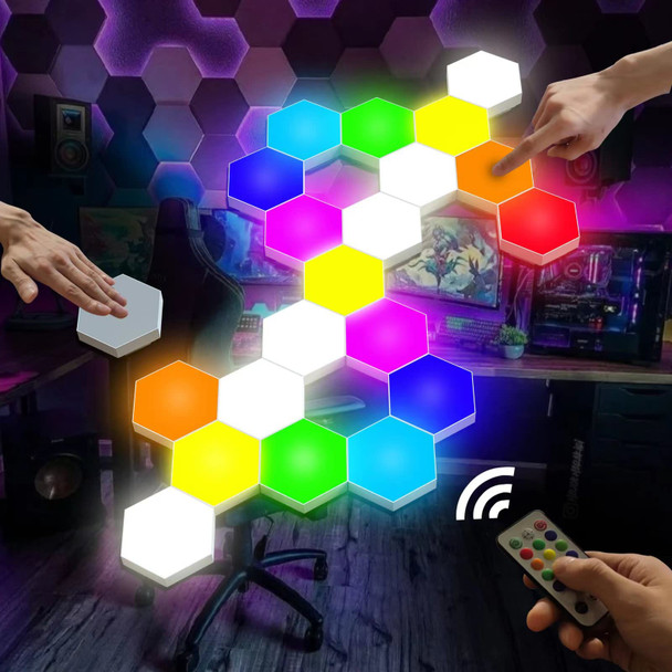 Hexagon Lights Smart LED Wall Lights with Remote 13 Colors Touch-Sensitive DIY Modular Assembled RGB Wall Panels Hex Light with USB-Power for Autism Game Room Decor Party (6-Pack)