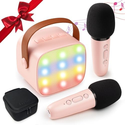 Esyfun Mini Karaoke Machine for Kids Portable Bluetooth Singing Karaoke Machine with 2 Wireless Microphones 8GB TF Card Popular Toys Birthday s for Girls Ages 4 5 6 7 8910+ Years Old