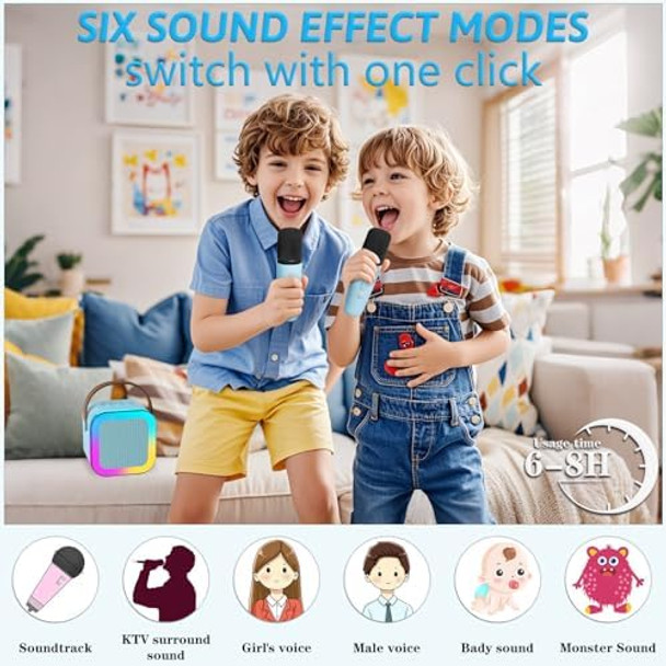 Hkkdkta Mini Karaoke Machine with 2 Wireless Microphones for Kids Portable Karaoke Machine for Kids Kids Karaoke Machine Toys for Girls Boys s for Home Parties Birthday (Blue)