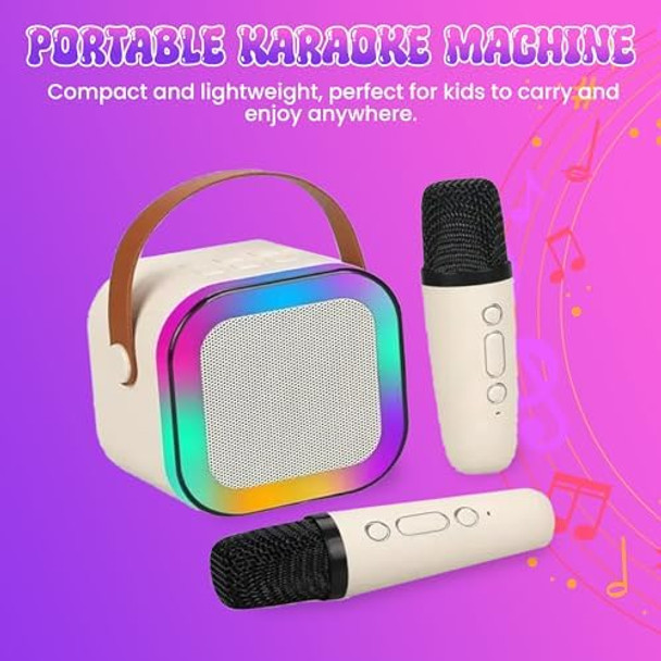 Hokbinah Mini Karaoke Machine Toy for Kids with 2 Wireless Microphones - Portable Bluetooth Kids Karaoke Machine Fun Singing System for Children Ideal for Girls and Boys