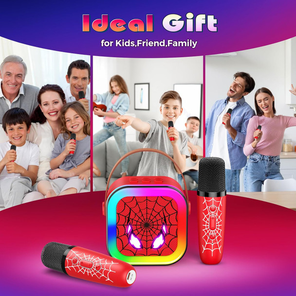 Jovialtoyz LED Karaoke Machine Toy: Mini Microphone for Kids 4 5 6 7 8 9 10 Year Old Boys Girls Toys Birthday s Portable Bluetooth Speaker with 2 Wireless Mics for Adults Boy Girl Ages 3-12