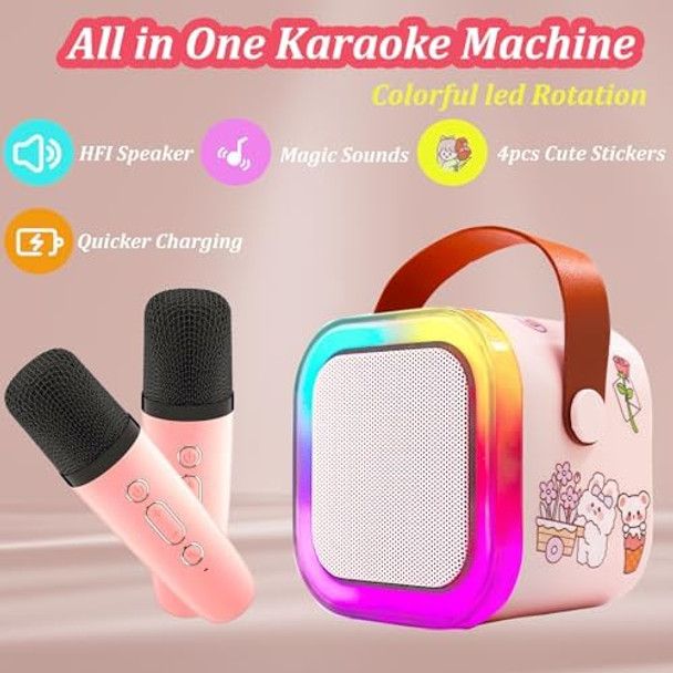 Kbg Mini Karaoke Machine for Kids with 2 Wireless Microphone Portable Bluetooth Speaker 4 5 6 7 8 9 10 12 Years Old Girls Birthday GirlsAdultsParty Home KTVOutdoorTravel