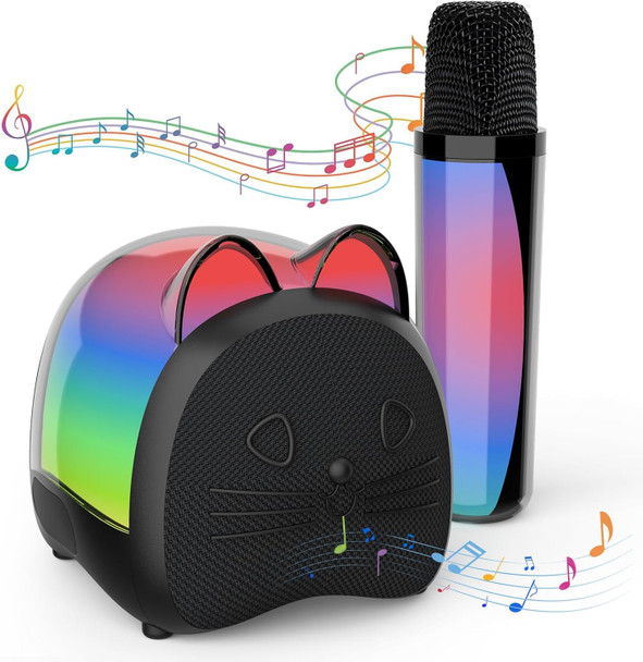 Kidsfaves Cat Mini Karaoke Machine for Kidswith Wireless MicrophonePortable Bluetooth Speaker with LED Lights Christmas Kids Toys s for Girls 3-12 Year Old Party Home KTV