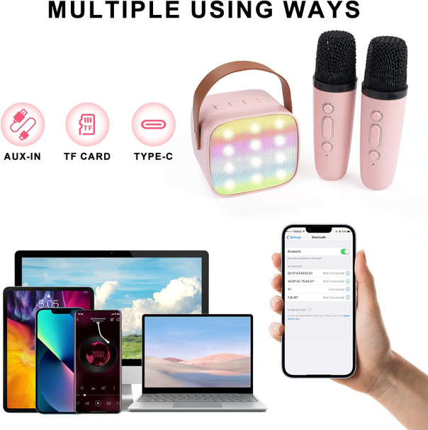 Kidsfaves Mini Karaoke Machine for Kids Adultswith 2 Wireless Microphones & Light- Bluetooth Portable Speaker Birthday s for Girls 3-12 Years Old Toddler Toys