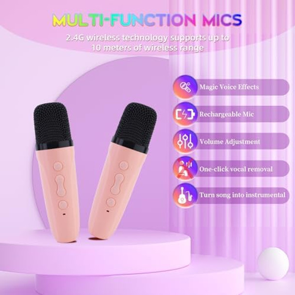 Lhlzms Karaoke Machine for Kids AdultsPortable Bluetooth Mini Karaoke Microphone Singing Speaker with 2 Wireless Mic and LightToys for All SmartphonesBirthdayFamilyHome Party