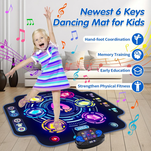 Maysida Kids Electronic Dance Pad with Light-up 6-Button & Wireless Bluetooth Music Dance Game Mat with Built-in Music 9 Levels and 3 Modes Birthday s Toys for Girls Ages 4-8 8-12