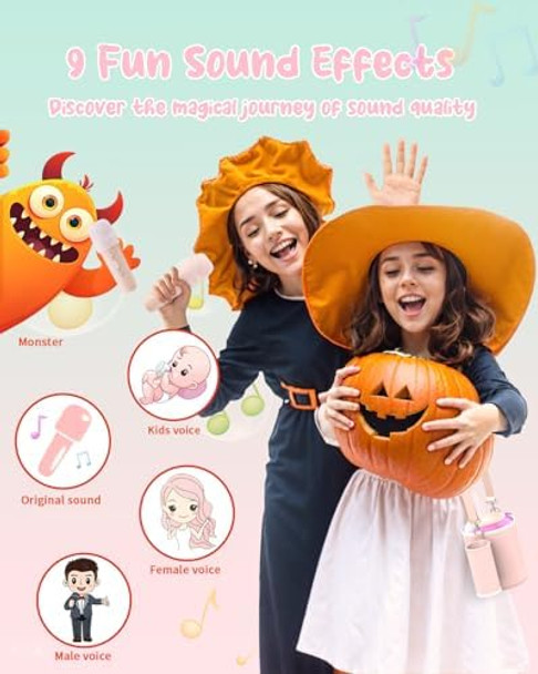 Moudou Mini Karaoke Machine for Kids - Portable Bluetooth Speaker with Wireless 2 Microphones Christmas Birthday Party Toys for Boys Girls Adults Toddler Teen Ages 3 4 5 6 7 8 9 10 12+ Years Old (Pink)