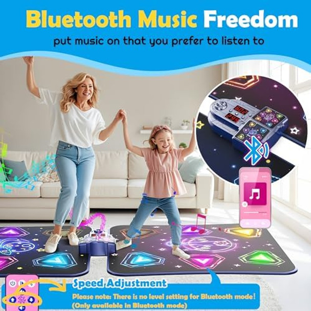 Pafolo Large Double Electronic Dance Mats Dance Pad with LED Light & Wireless Bluetooth Music Dance Toy with 6 Game Modes Challenge Game for Single & Double Players Dance Mat Toy for 3-12 Year Old Girls