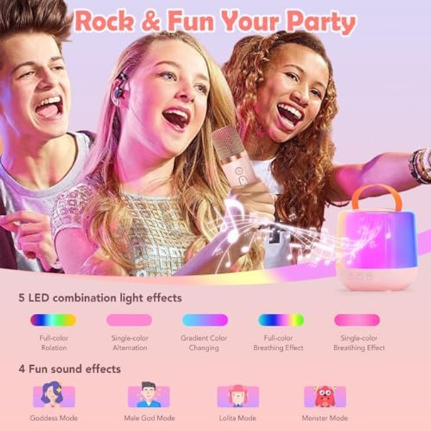 Petselect Mini Karaoke Machine for Kids 2-14 Years Kids Toys with 2 Wireless Microphone Girls Birthday s Toys with Led Lights Portable Bluetooth Speaker for Home Christmas Birthday Indoor Outdoor Party