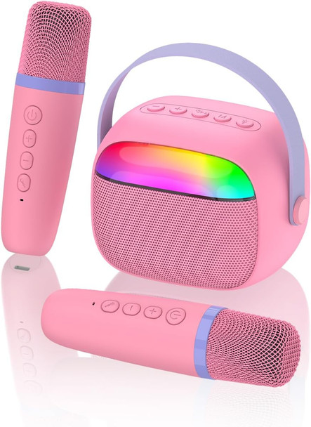 Rssidol Mini Karaoke Machine with 2 Wireless Microphones for Kids Portable RGB Bluetooth Speaker Birthday Toys for 3 4 5 6 7 8+ Year Old Girls Boys
