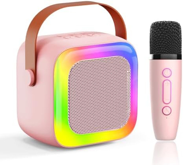 Seculead Karaoke Machine Wireless Speaker – mini Karaoke for Kids 3-5 Girls & Boys with Built-in Microphone for Singing Kids Karaoke MachineSmall Microphone & Speaker Ideal (Pink)