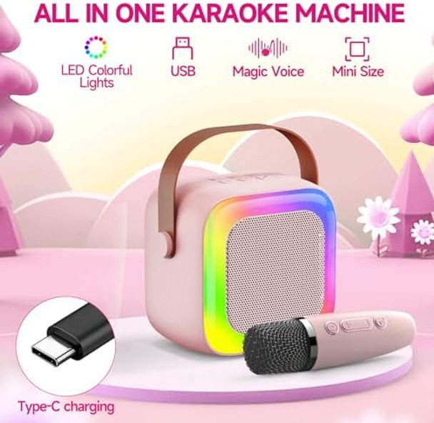 Seculead Karaoke Machine Wireless Speaker – mini Karaoke for Kids 3-5 Girls & Boys with Built-in Microphone for Singing Kids Karaoke MachineSmall Microphone & Speaker Ideal (Pink)