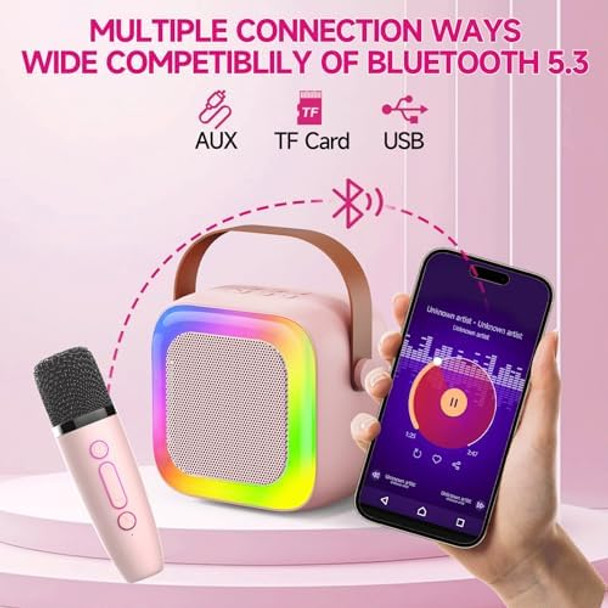 Seculead Karaoke Machine Wireless Speaker – mini Karaoke for Kids 3-5 Girls & Boys with Built-in Microphone for Singing Kids Karaoke MachineSmall Microphone & Speaker Ideal (Pink)