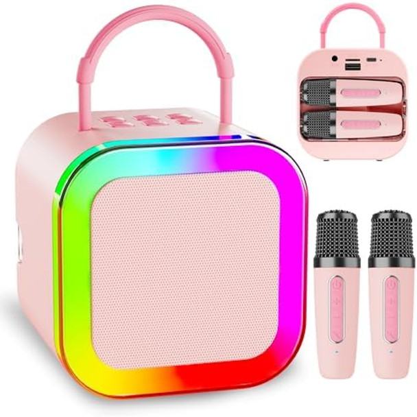 Suntrok Mini Karaoke Machine for Kids Girls： Portable Bluetooth Karaoke Machine with 2 Wireless Mics and Light for Family Home Party - karaoke Speaker Toys Birthday s for age 345678＋Years Old Toddler