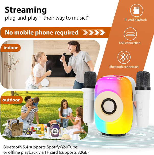 Szjhxin Kids Karaoke Machine Bluetooth Mini Portable Karaoke Machine with 2 Wireless Microphone and Speaker Toys for All Smartphones Birthday Family Home Party (White)