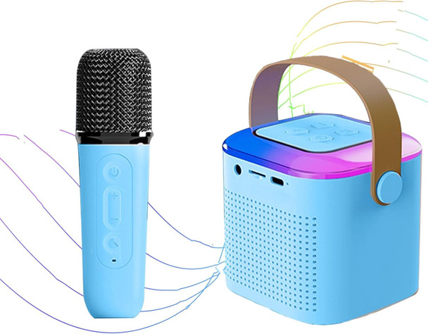 Throlx Karaoke Machine for Kids and Adults Mini Karaoke Bluetooth Microphone Singing Speaker with 1 Wireless Microphones and 7 Color Lights Toys for All Smartphones Birthday Home Family Party (Blue)