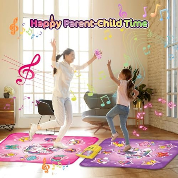 Vatos Double Dance Mat for Girls - 4 Game Modes & 9 Challenge Levels with Adjustable Volume Led Light & Wireless Bluetooth Music Play Mat Birthday s Toys for Kids Ages 3 4 5 6 7 8 9+ Years Olds