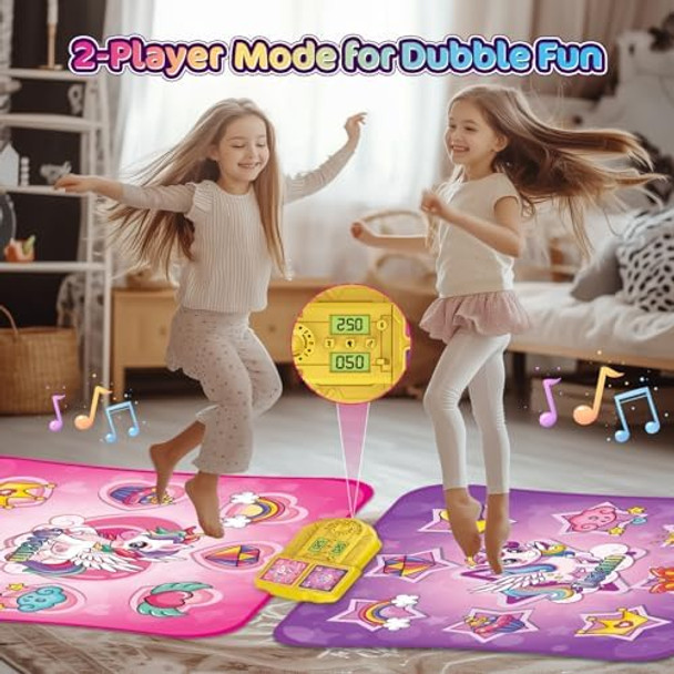 Vatos Double Dance Mat for Girls - 4 Game Modes & 9 Challenge Levels with Adjustable Volume Led Light & Wireless Bluetooth Music Play Mat Birthday s Toys for Kids Ages 3 4 5 6 7 8 9+ Years Olds