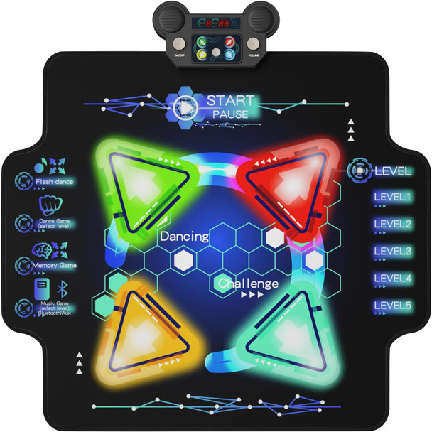 Zefinot Dance Mat for Kids Ages 3-12 Year - Dance Mats with Light Up 4-Buttons & Wireless BluetoothMusic Dance Mat with 4 Game Modes and 5 Levels Dance Game Toy for Kids Girls Boys