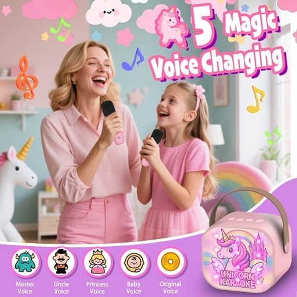 Zhipal Unicorn Toys for Girls Age 4-6 Mini Karaoke Machine for Girls Unicorn Birthday Decorations Toys 3 4 5 6 7 8 9 Year Old Girl Birthday s with 2 Wireless Microphones