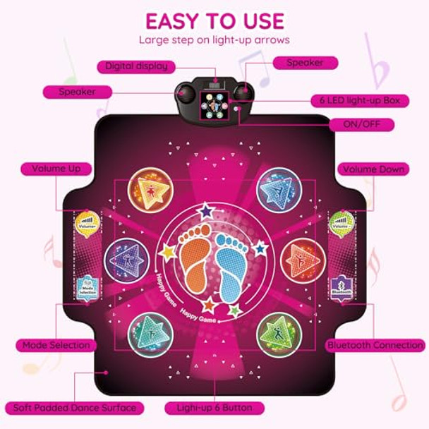 Zitranse Electronic Dance mat for kidsd Light-up 6-Button Dancing PadWireless Bluetooth toysBirthday Christmax Musical s for boys girlsBuilt-in Music PlaymatAges 3 4 5 7 8 9 10 11 12+ Year Old