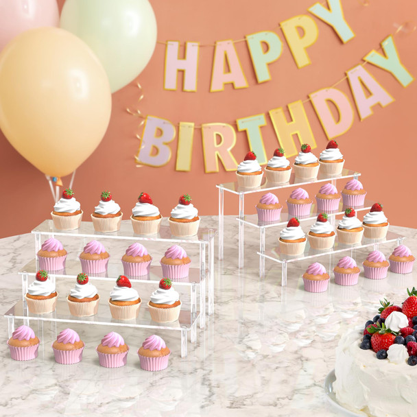 Acrylic Display Risers, 3 Tier Perfume Organizer Stand, Clear Cupcake Stand Holder, Large Shelf Risers for Figures, Dessert Shelves for Party, Display Shelf for Decoration and Organizer