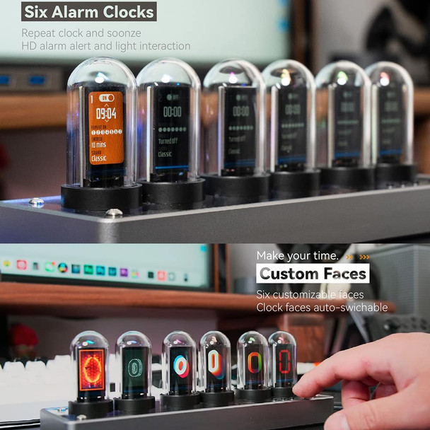 Adventurers IPS Nixie Tube Clock, Creative Electronic DIY Nixie Tube Clock Simulation with 6-Bit IPS LCD Screen,12/24 Hours, RGB Backlit Desktop Decoration,Gifts for Decorating Rooms and Desks