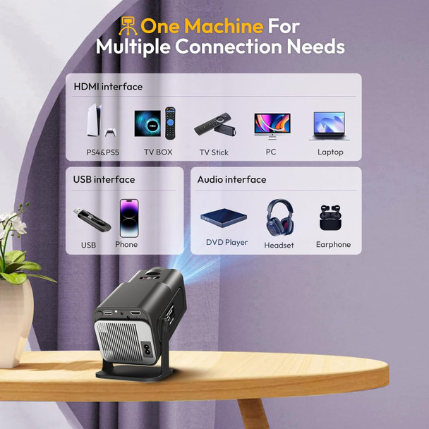 RECTITUDE Projector 1080P Full HD, 4K Projector with 270° Rotation,Portable Projector WiFi 6 & Bluetooth 5.2 Support,Featuring Auto Keystone Correction,HDMI/USB Connectivity Black