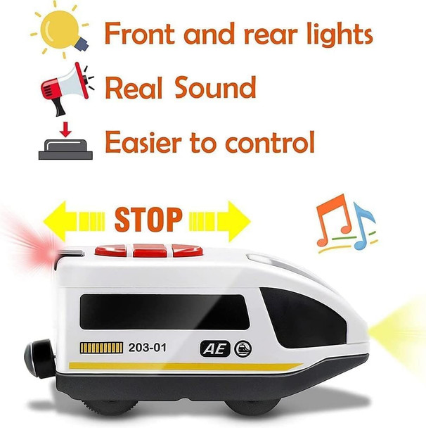 TOPLIVING Motorised Wooden Rail Train, Remote Control Train with Magnetic Connection, Battery Operated Locomotive for Toddlers, Compatible with Thomas, Brio, Chuggington