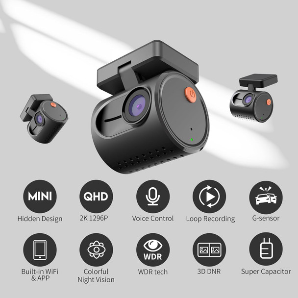 KAWA Tiny Dash Cam, 1296P QHD Mini Car Camera DashCam - Voice Control, WDR/3D DNR with Super Night Vision, 24H Parking Monitoring and G-Sensor Dash Camera, Mini 3 - Black