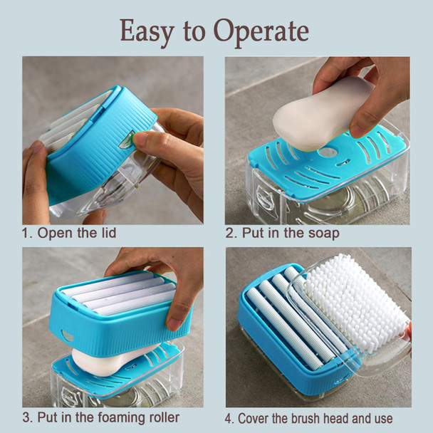 LELEMON Soap Dish with Drain Multifunctional Soap Dish Soap Cleaning Storage 3 in 1 Foaming Box for Home Bathroom Kitchen Keep Soap Dry&Easy to Clean Blue