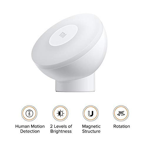 Xiaomi Motion Activated Adjustable Brightness LED Intelligent Human Body Sensor With Magnetic Base 2 Night Light For Kids, Cabinet, Hallway, Kitchen, Stairs (White)