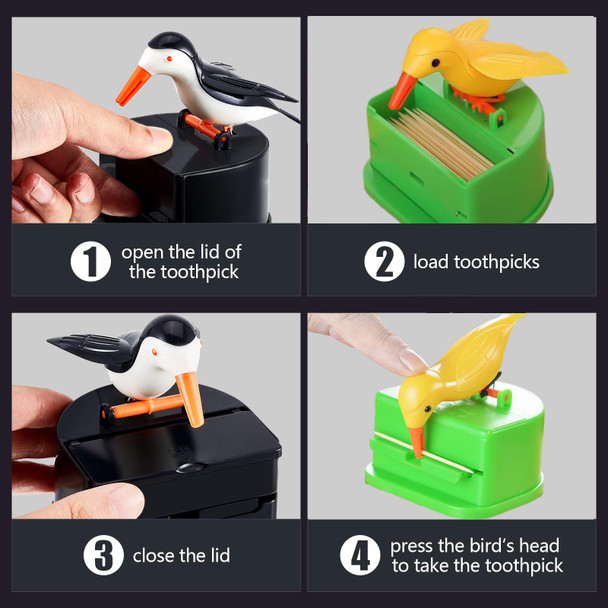 YudeWater 2 Pcs Toothpick Dispensers Bird Shaped Little bird toothpick dispenser creative push-type toothpick bird dispenser Cute Funny Toothpick Box for Kitchen Bird Shaped toothpick holder