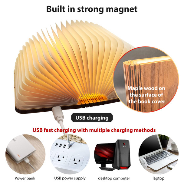 DLUFYEI Wooden Book Light LED Night Reading Light Foldable Book lamp for Bedside Table Home and Office Decoration Gift idea