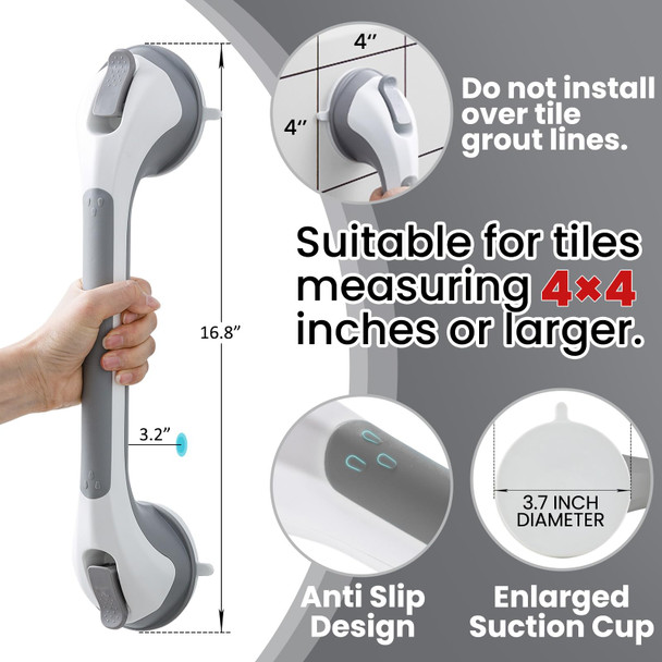 TAILI Grab Bars for Bathtubs and Showers 2 Pack Suction Grab Bar Heavy Duty Shower Handle Removable Bath Handrails for Seniors and Elderly Bathroom Safety Grip No Drilling Waterproof Grey