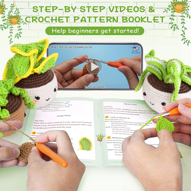 Crochetta Crochet Kit for Beginners, Crochet Starter Kits for Adults with Step-by-Step Video Tutorials, Learn to Crochet Kit, Knitting Craft Supplies, Crochet Plants Indoor Home Decor(40%+ Yarn)