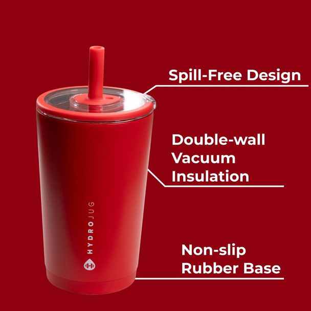 HydroJug Everyday Tumbler 14 oz – Ceramic-Lined Insulated Tumbler with Straw and Soft-Touch Lid, Cup Holder Friendly, Double-Wall Vacuum Insulation, Reusable Travel Cup – Alumni Red