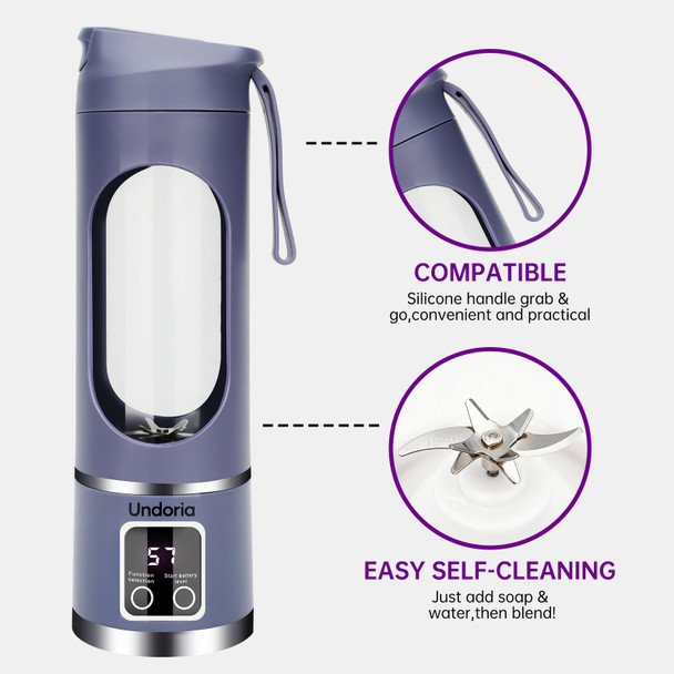 Undoria Portable Blender Cordless for Shakes and Smoothies12 Blades USB Rechargeable Small Blender16 oz Personal for Ice and Frozen Fruit Compact and Easy to Clean Ideal for Home and Travel (Purple)