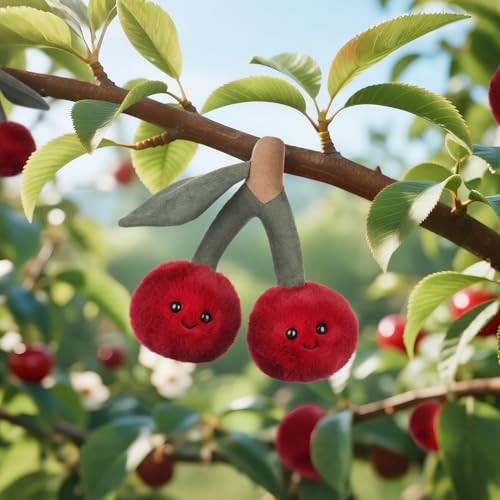 Apricot Lamb Delicious Cherry Fruit Food Plushies Plush Stuffed Animals For Kids, Soft Cute Plush Toys For Baby Girl And Boy, Fluffy Delicious Cherry Red