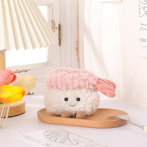 Apricot Lamb Sushi Plush Food Plushies Stuffed Animals For Kids, Soft Cute Plush Toys For Baby Girl And Boy, Fluffy Shrimp Sushi 3.5 Inches