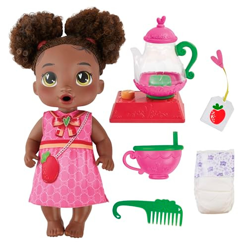 Baby Alive Bubbly Tea Party Berry Boo Doll With Teapot Accessories, Black Hair, 11 Inches, Kids Toys, Ages 3+