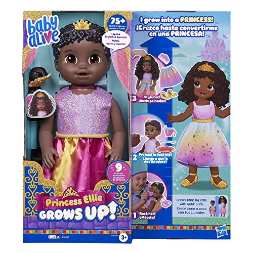 Baby Alive Princess Ellie Grows Up Black Hair Doll For 3 Year Old Girls And Boys And Up, 18-Inch